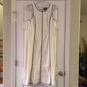 Donna Morgan Cream White Midi Tank Sleeveless Dress with Black Trim